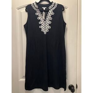 NWT Charter Club Women’s Embroidered Boho Stretch Knit Shift Dress Size 1X Black